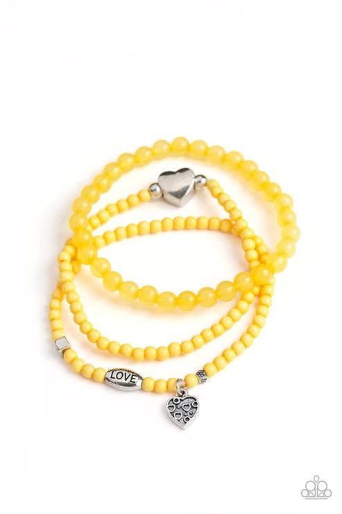 Really Romantic - Yellow Infused 3D Heart/"Love" Adorn Charm Accent Bracelet Stack B#1603