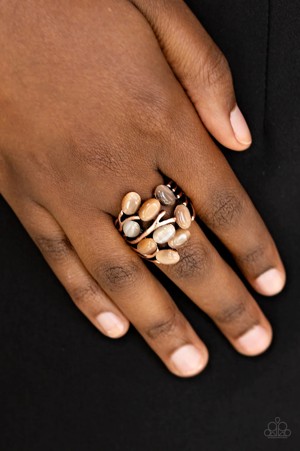 Really Starting To GLOW On Me - Oversized Copper/Multi Scattered Cat's Eye Moonstone Ring R#1245