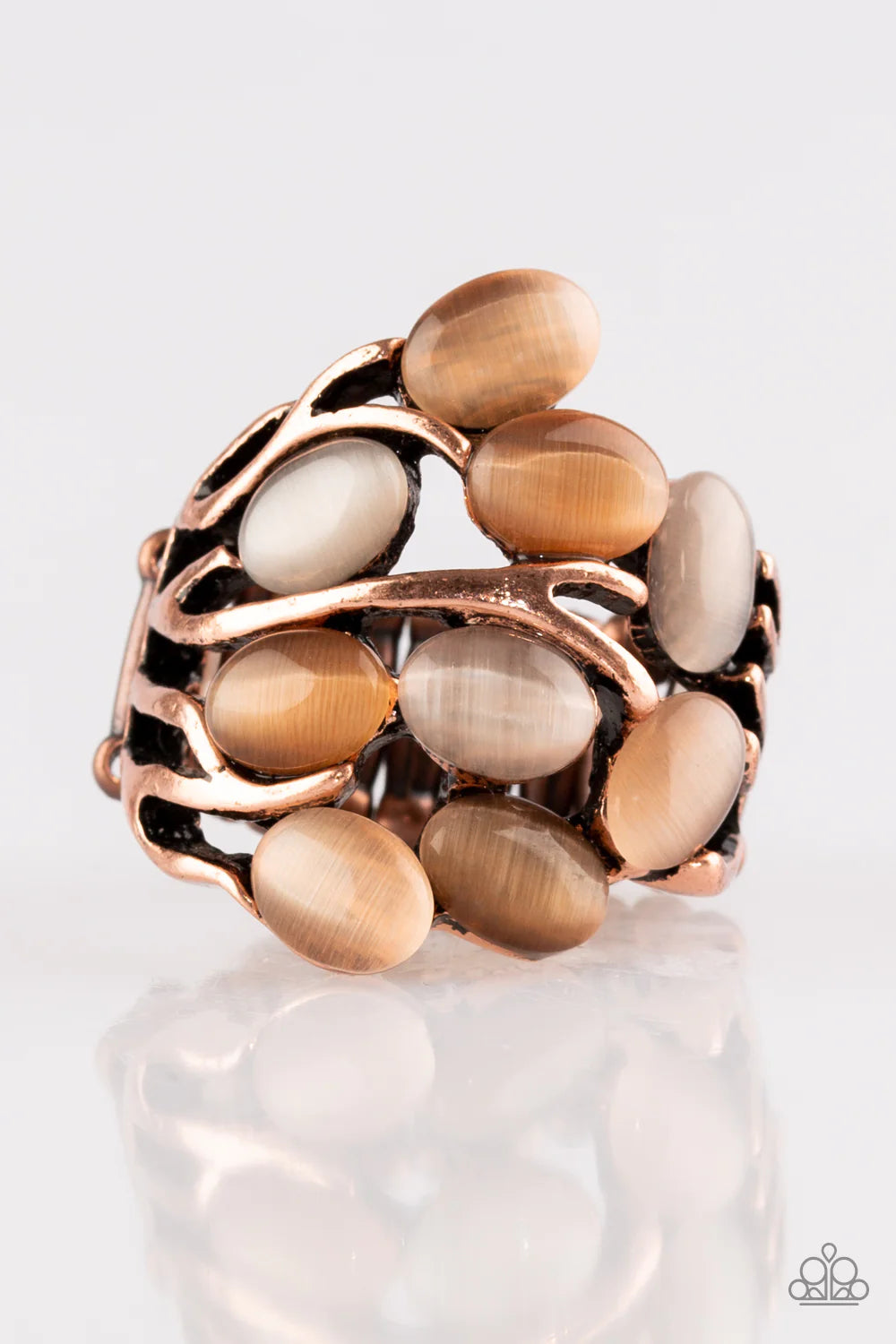 Really Starting To GLOW On Me - Oversized Copper/Multi Scattered Cat's Eye Moonstone Ring R#1245