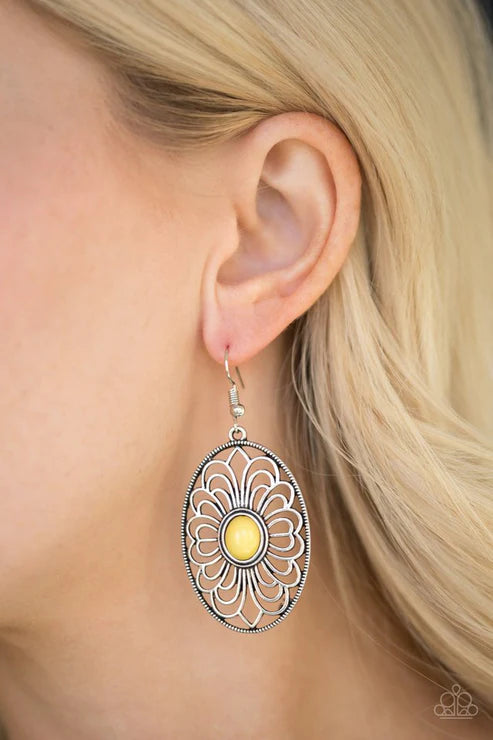 Really Whimsy - Oversized Yellow Antiqued 3D Whimsical Filigree Swirl Earrings E#2214