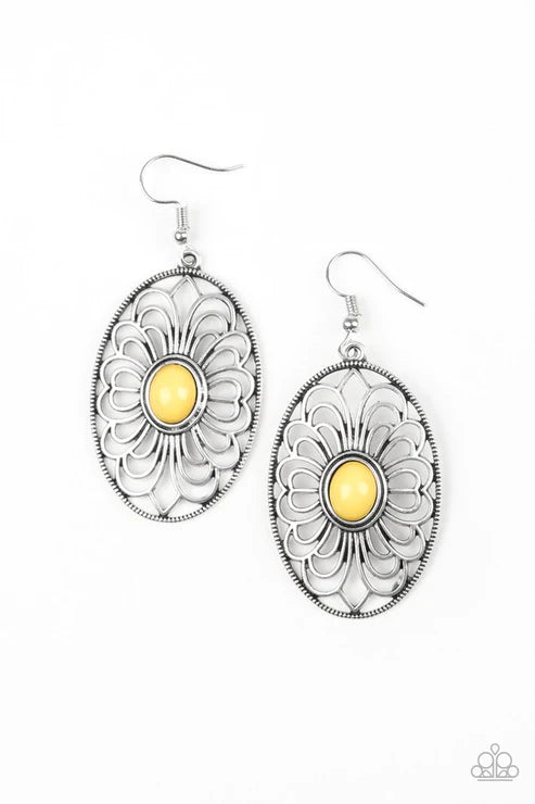 Really Whimsy - Oversized Yellow Antiqued 3D Whimsical Filigree Swirl Earrings E#2214