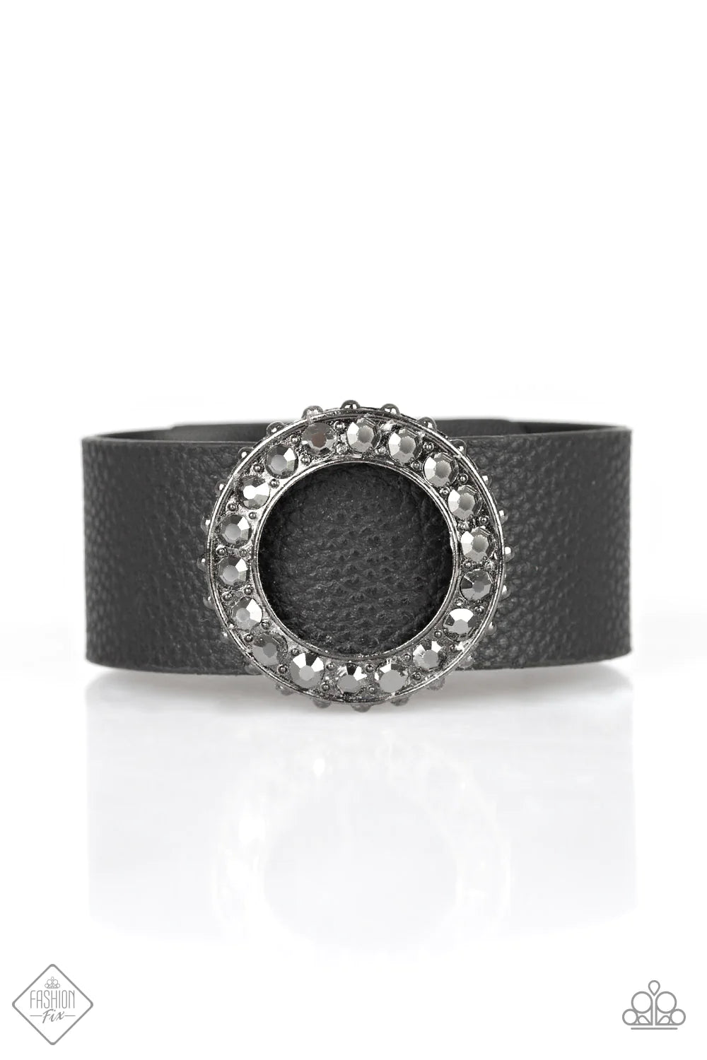 Rebel Razzle - Black Hematite Encrusted Studded Deceptive Slide Along Leather Wrap Adjustable Snap Closure Bracelet B#1160