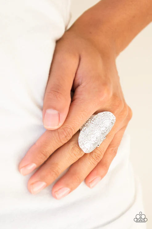 Record-Breaking Ripple - Oversized Silver Round Ripple Textured Ring R#1522