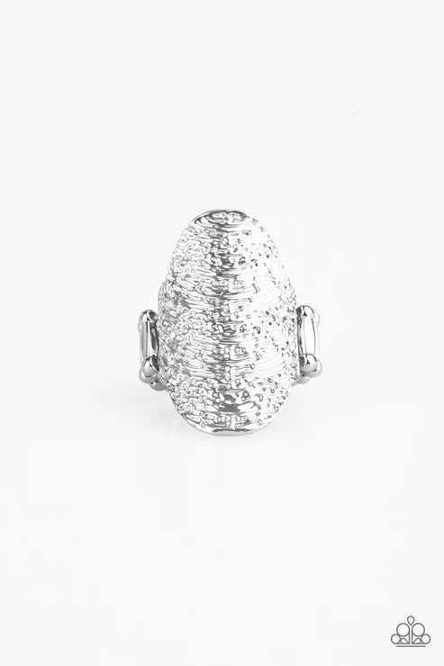 Record-Breaking Ripple - Oversized Silver Round Ripple Textured Ring R#1522