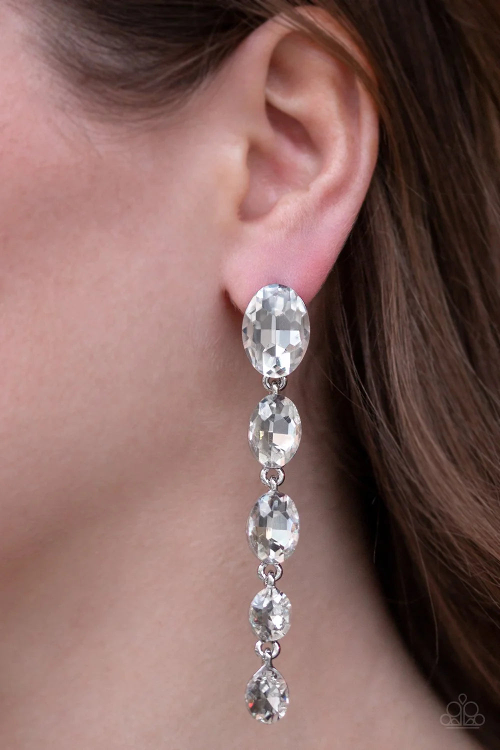 Red Carpet Radiance - Oversized White Gem Trickle Teardrop Earrings E#906