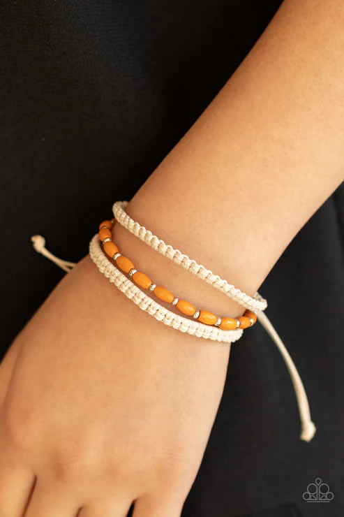 Refreshingly Rural - Orange Infused Wood/Braided Twine Cording Adjustable Sliding Knot Closure Urban Bracelet B#1680