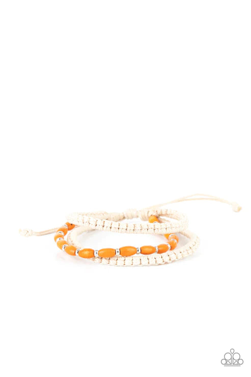 Refreshingly Rural - Orange Infused Wood/Braided Twine Cording Adjustable Sliding Knot Closure Urban Bracelet B#1680