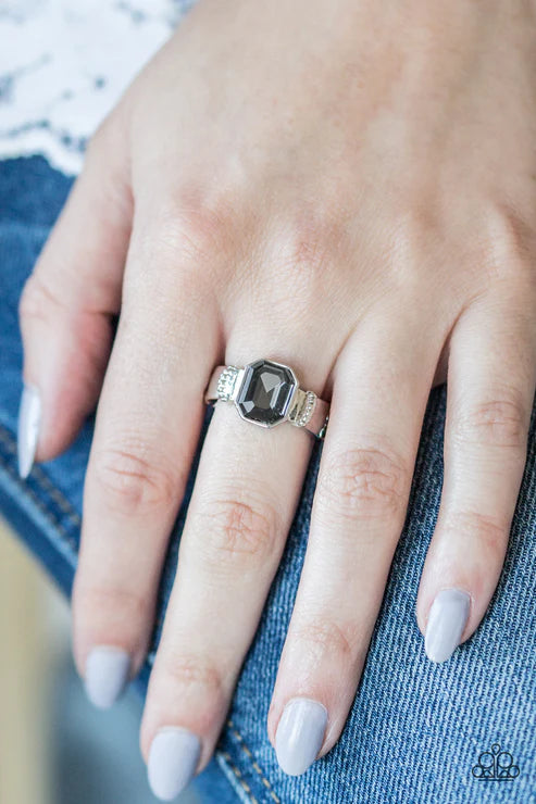 Regal Relic - Smoky Silver Emerald Cut Ring R#2228
