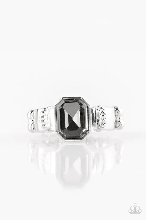 Regal Relic - Smoky Silver Emerald Cut Ring R#2228