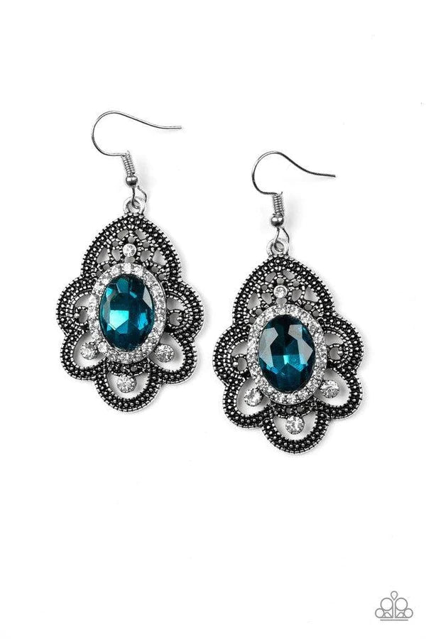 Reign Supreme - Blue/White Studded Encrusted Petal Flared Earrings E#1337
