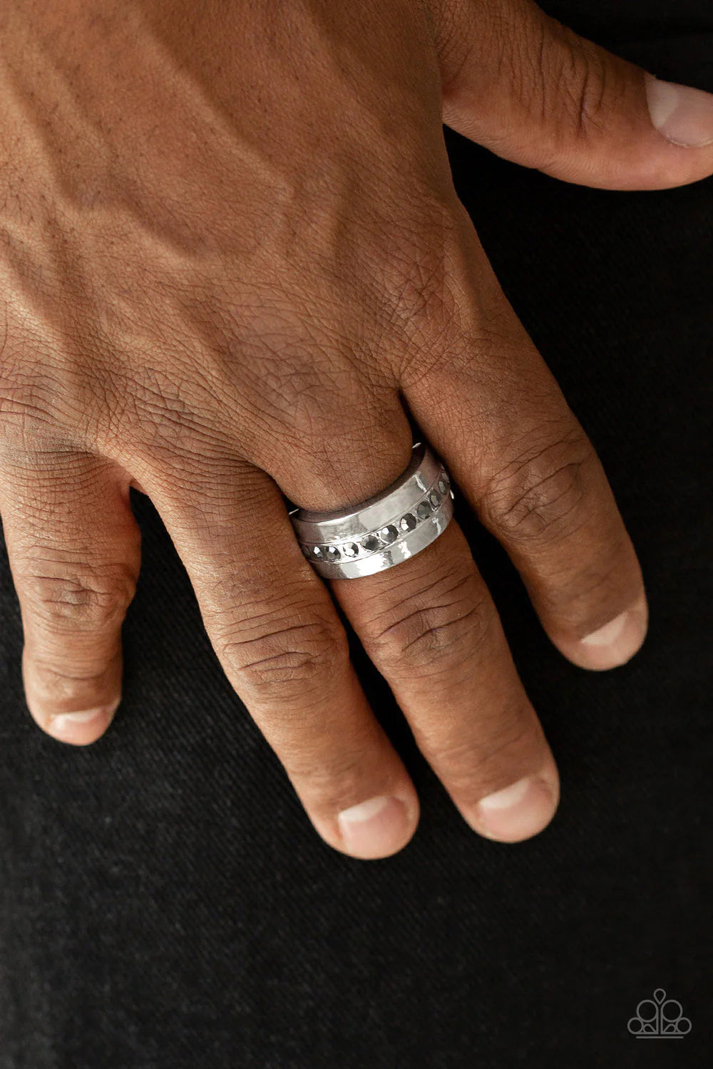 Reigning Champ - Oversized Silver Hematite Encrusted Urban Ring R#409