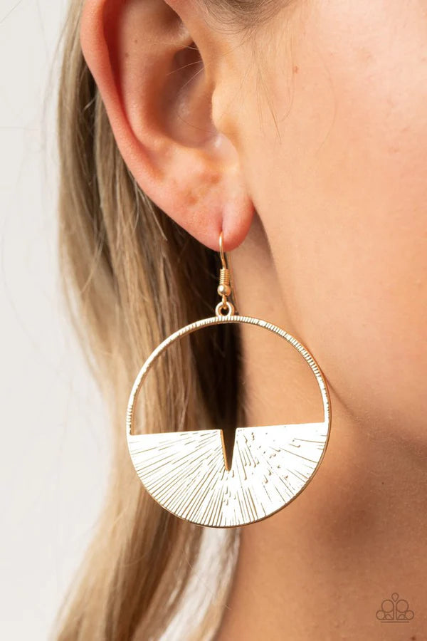 Reimagined Refinement - Gold Embossed Linear Textured Crescent Nestled Hoop Earrings E#2444