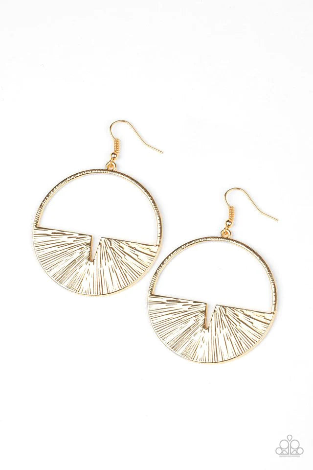 Reimagined Refinement - Gold Embossed Linear Textured Crescent Nestled Hoop Earrings E#2444