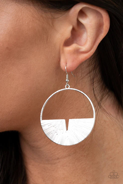 Reimagined Refinement - Silver Embossed Linear Textured Crescent Nestled Hoop Earrings E#2428