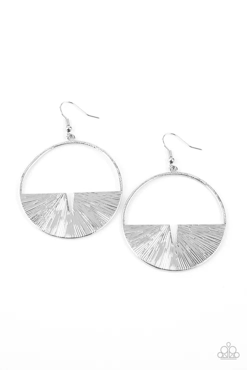 Reimagined Refinement - Silver Embossed Linear Textured Crescent Nestled Hoop Earrings E#2428