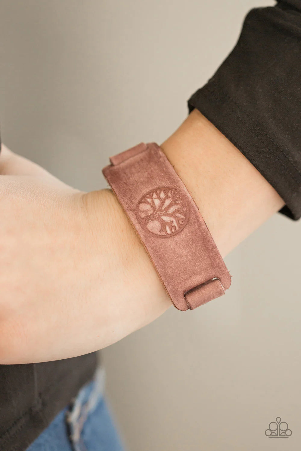 Remember Your Roots - Oversized Brown Rustic Stamped Whimsical Tree Leather Urban Bracelet B#1161