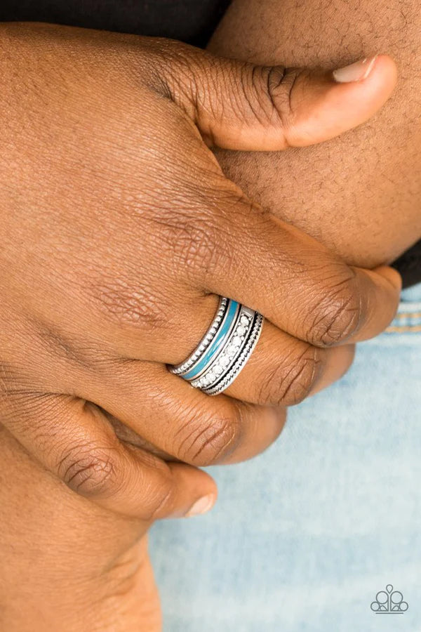 Rich Rogue - Blue Strip Mismatched Textured Encrusted Ring R#1506