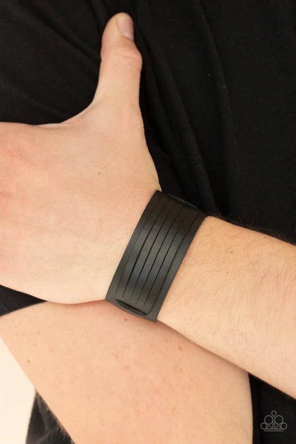 Ride In Style - Oversized Black Rustic Spliced/Studded Leather Urban Bracelet B#803