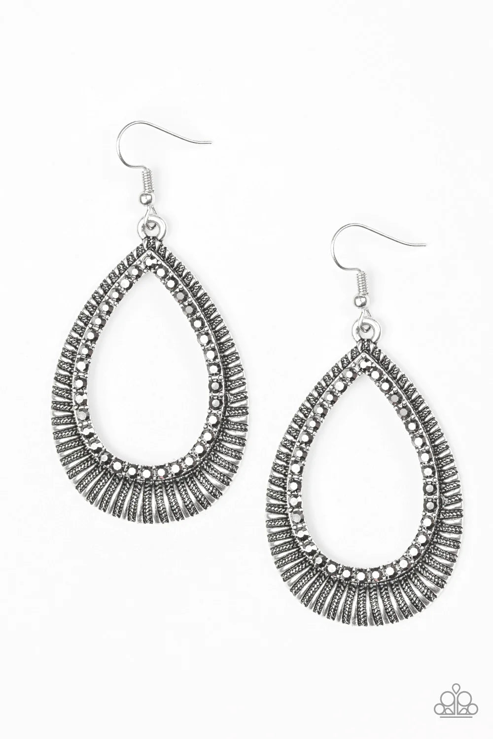 Right As REIGN - Oversized Silver Hematite Spin Encrusted Textured Earrings E#1318