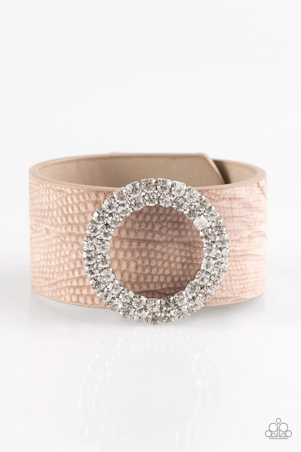 Ring In The Bling - Brown Round Encrusted Ring Textured Slide Along Rustic Leather Bracelet B#1028
