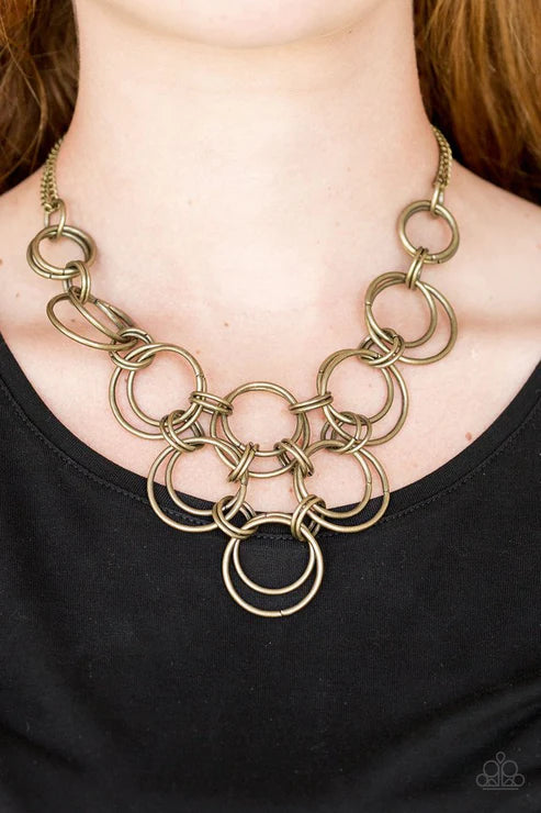 Ringing Off The Hook - Brass Bold Interlocking Rings Link Necklace N#2041