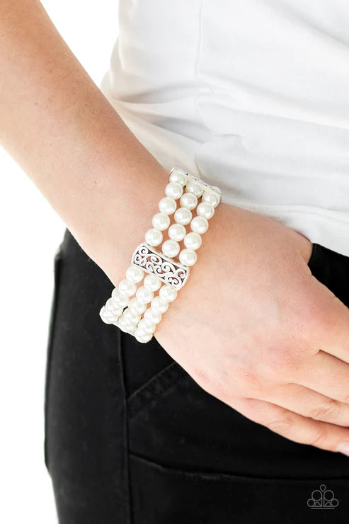 Ritzy Ritz - White Pearl Ornate Filigree Bracelet B#1605