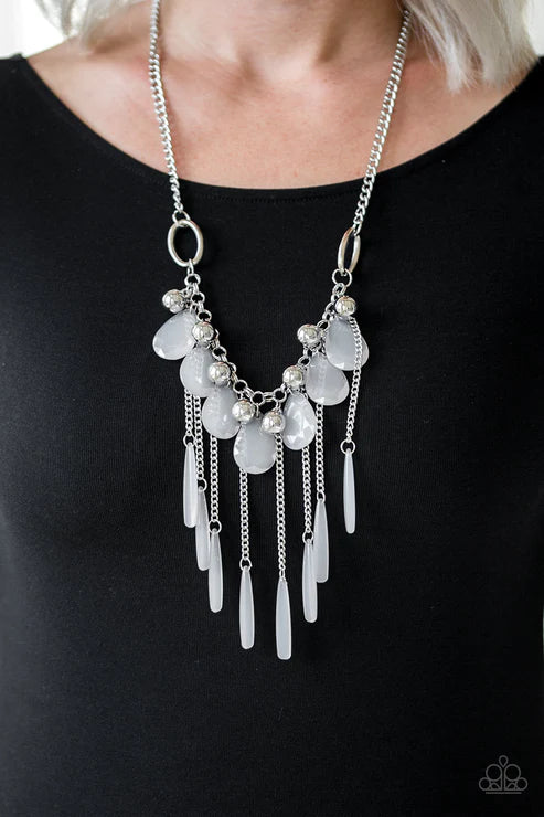 Roaring Riviera - Silver Faceted Flared Free-Fall Fringe Necklace N#2487
