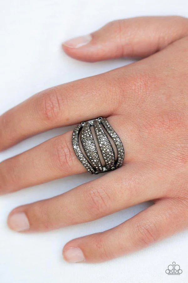 Roll Out The Diamonds - Black Hematite Encrusted Wave Ring R#802