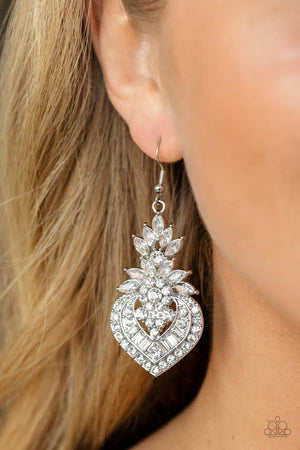 Royal Hustle - Oversized White Dotted Round/Marquise/Emerald Cut Encrusted Decorative Stacked Earrings E#071