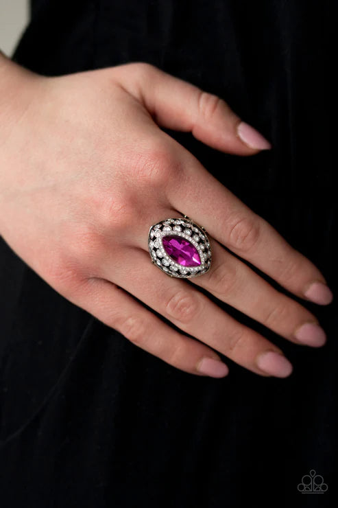 Royal Radiance - Oversized Peacock Pink Regal Marquise Cut Encrusted  Ring R#1760