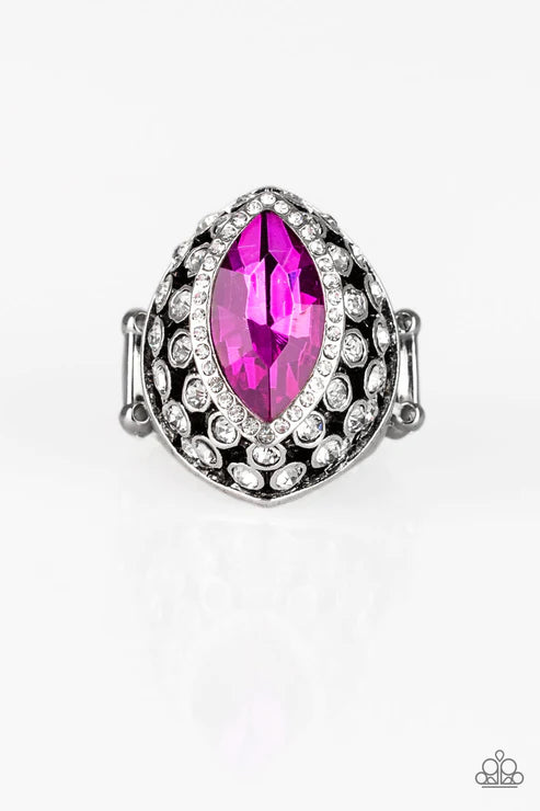 Royal Radiance - Oversized Peacock Pink Regal Marquise Cut Encrusted  Ring R#1760