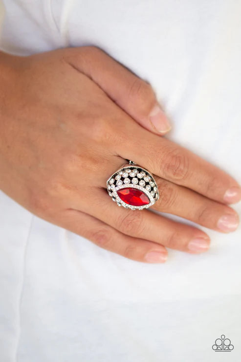 Royal Radiance - Oversized Red Regal Marquise Cut Encrusted Ring R#1761