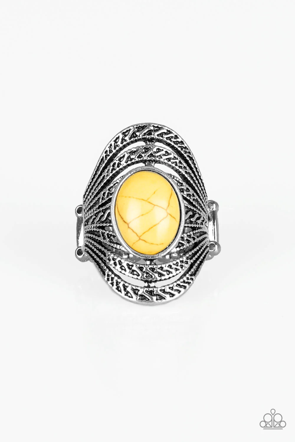 Royal Roamer - Oversized Yellow (Sunny) Airy Tribal Textured Stone Ring R#876