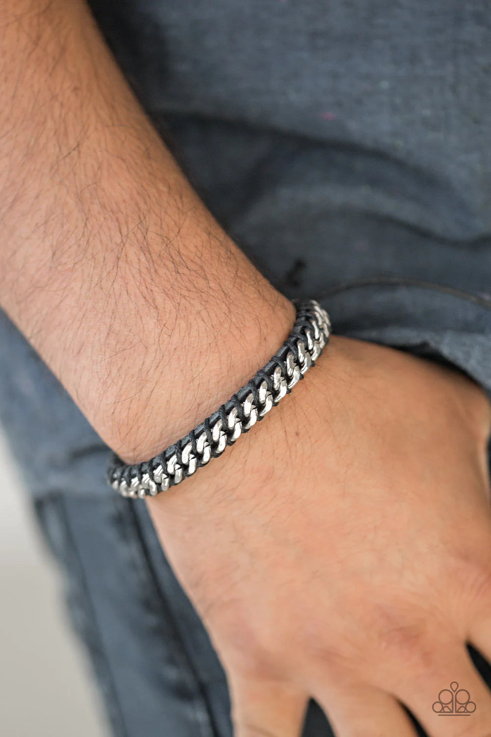 Rugged Ranger - Black/Silver Knotted Leather Cording Adjustable Sliding Knot Closure Urban Bracelet B#1128