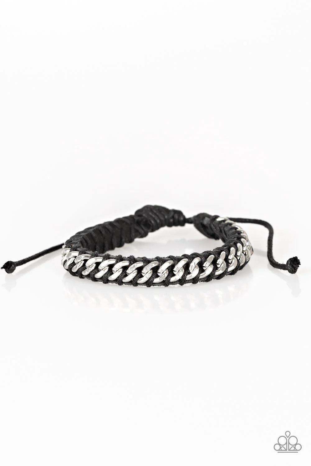 Rugged Ranger - Black/Silver Knotted Leather Cording Adjustable Sliding Knot Closure Urban Bracelet B#1128