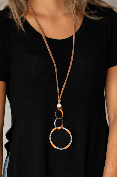 Rural Renovation - Orange/White Crackle Stone Threaded  Suede Necklace N#2539