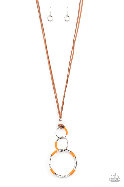 Rural Renovation - Orange/White Crackle Stone Threaded  Suede Necklace N#2539