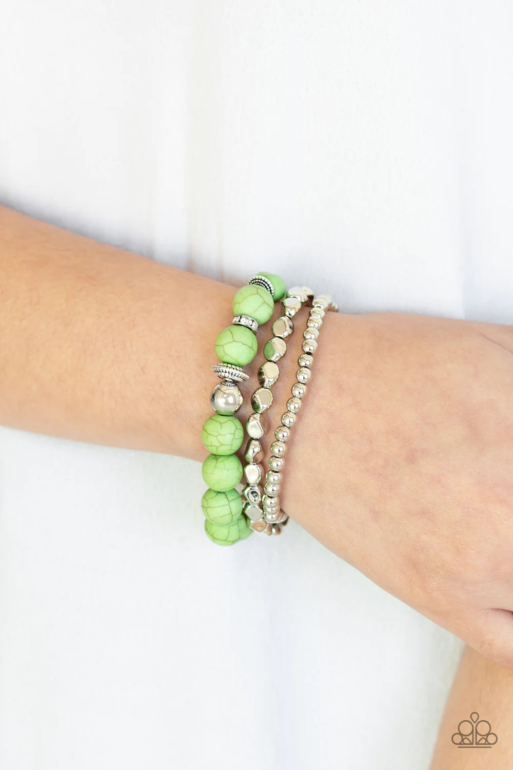 Rural Restoration - Green Stone Accent Encrusted Bracelet Stack B#173