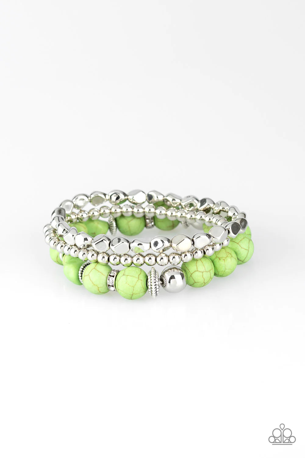 Rural Restoration - Green Stone Accent Encrusted Bracelet Stack B#173