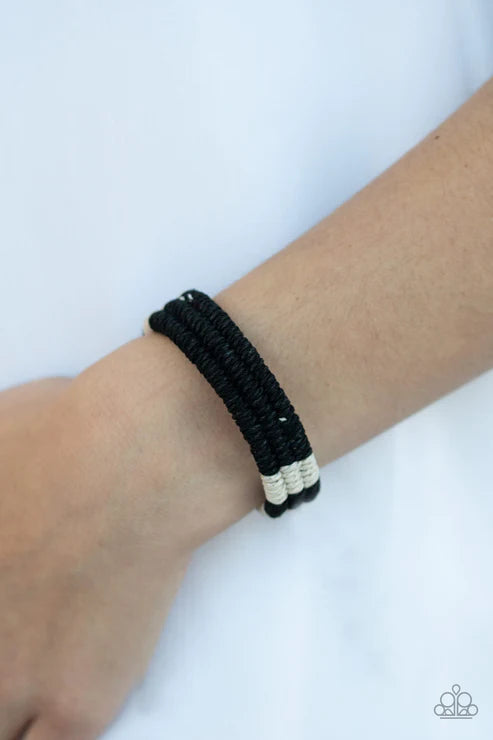 Rural Rogue - Black/White Rustic Knotted Cord Twine Leather Urban Bracelet B#1625