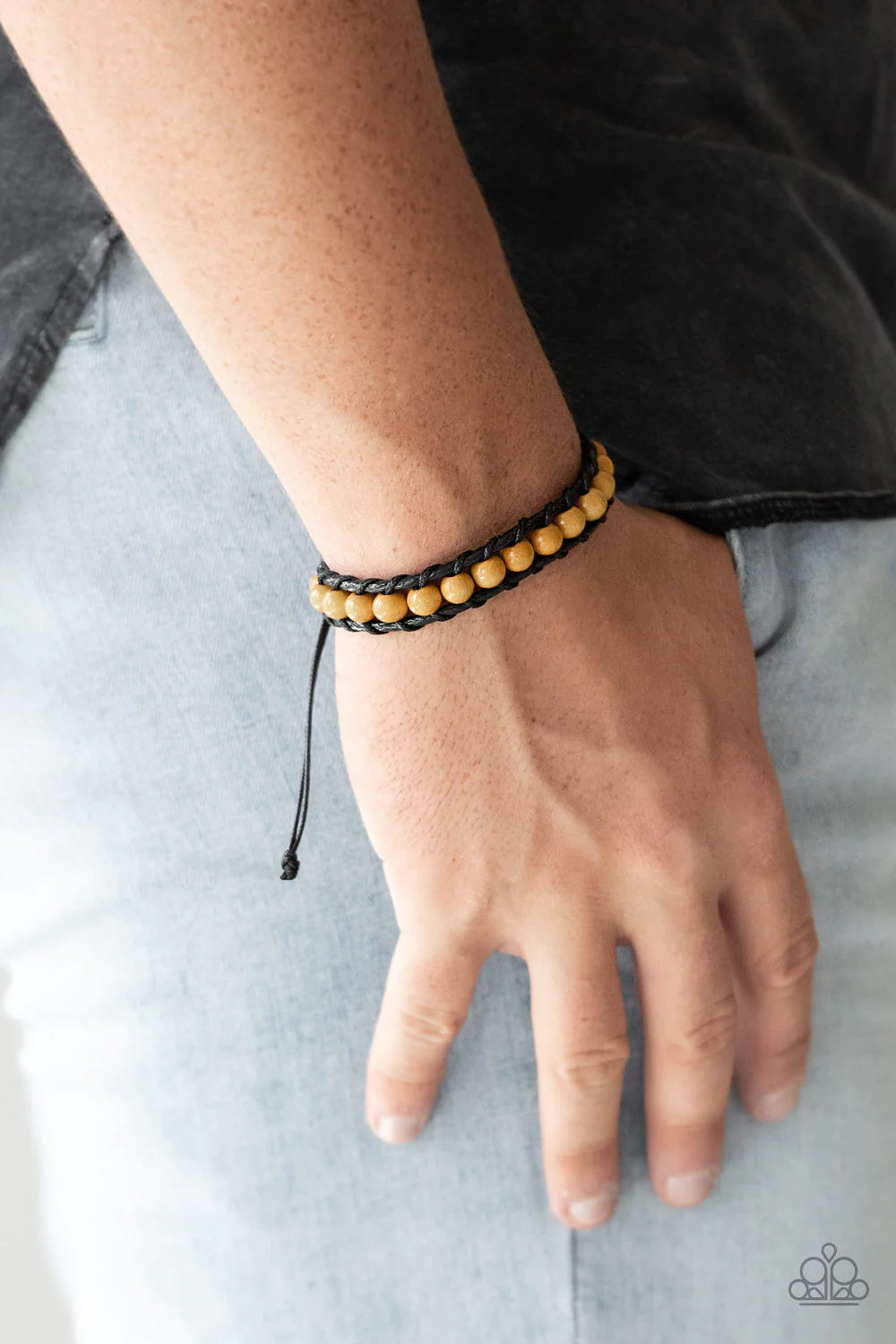 Rural Rover - Yellow/Black Wood/Leather Sliding Knot Closure Urban Bracelet B#1132