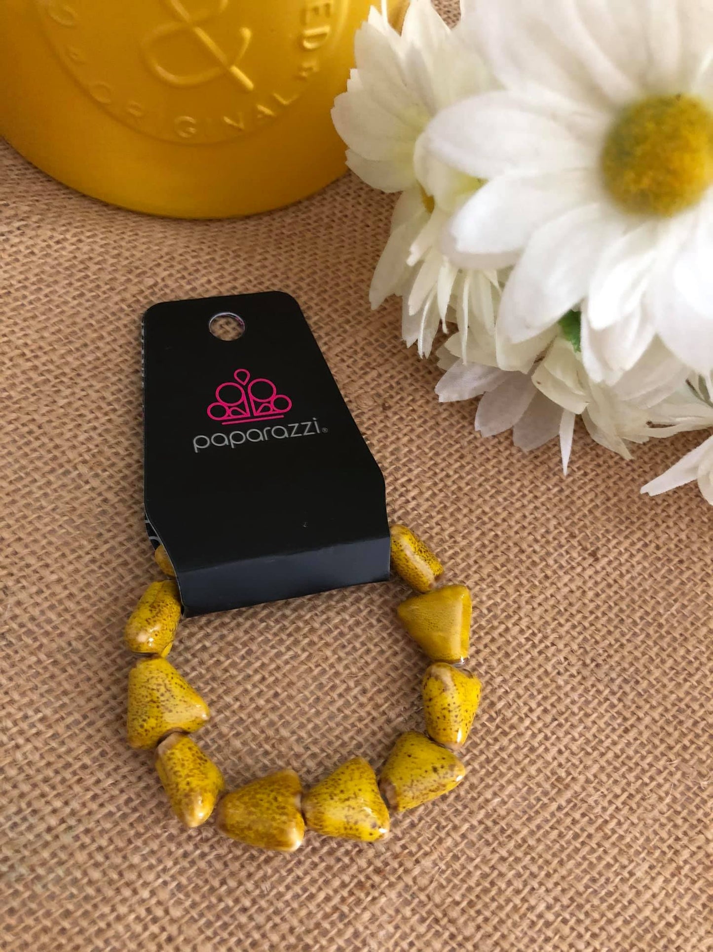 SHARK Out of Water - Yellow (Mustard) Distressed Ceramic Shark Teeth Bracelet B#106