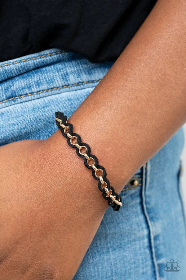 SUEDE Side to Side - Black/Silver Braided Round Link Samba Suede Bracelet B#791