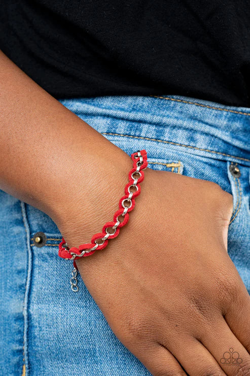 SUEDE Side to Side - Red/Gold Braided Round Link Samba Suede Bracelet B#1694