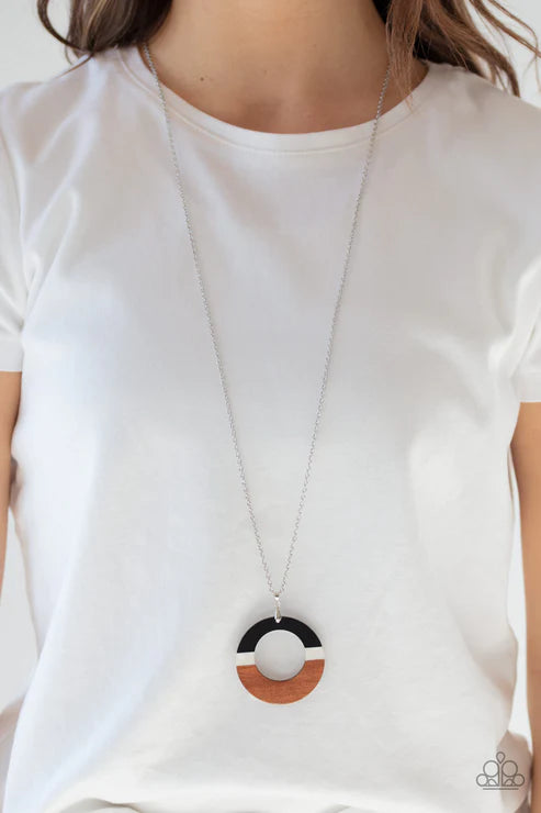 Sail Into The Sunset - Oversized Black/White/Brown Wood Hoop Necklace N#1556