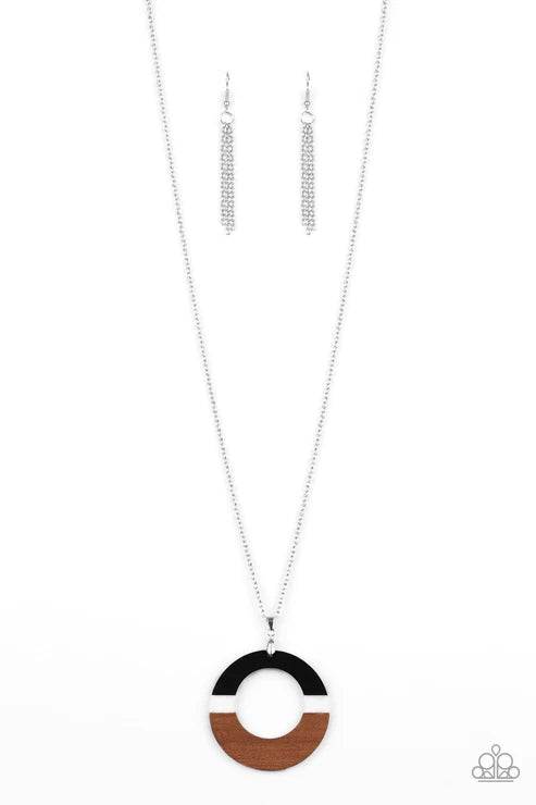 Sail Into The Sunset - Oversized Black/White/Brown Wood Hoop Necklace N#1556