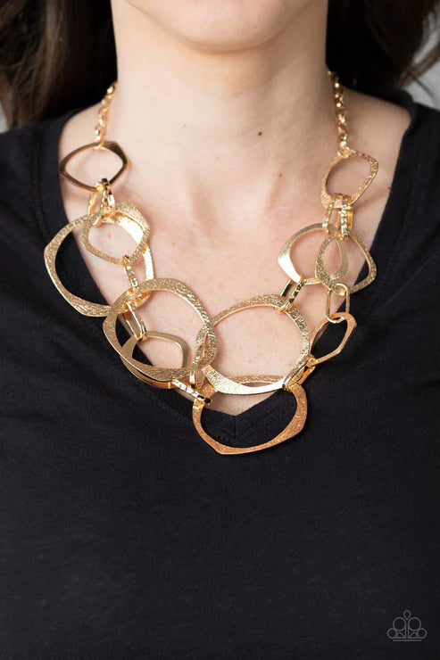 Salvage Yard - Oversized Gold Asymmetrical Gritty Ring Necklace N#1638