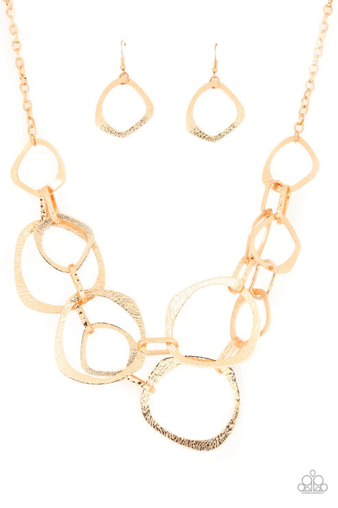 Salvage Yard - Oversized Gold Asymmetrical Gritty Ring Necklace N#1638