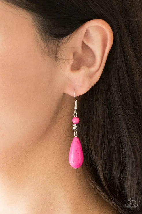 Sandstone Sunflowers - Pink 3D Sunflower Stone Teardrop Earrings E#2176