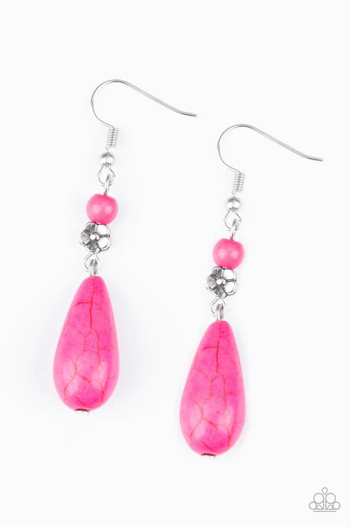 Sandstone Sunflowers - Pink 3D Sunflower Stone Teardrop Earrings E#2176